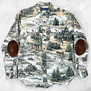 Vintage/ Unique Ralph Lauren Hunting Print Mens Shirt Size L with elbow patches